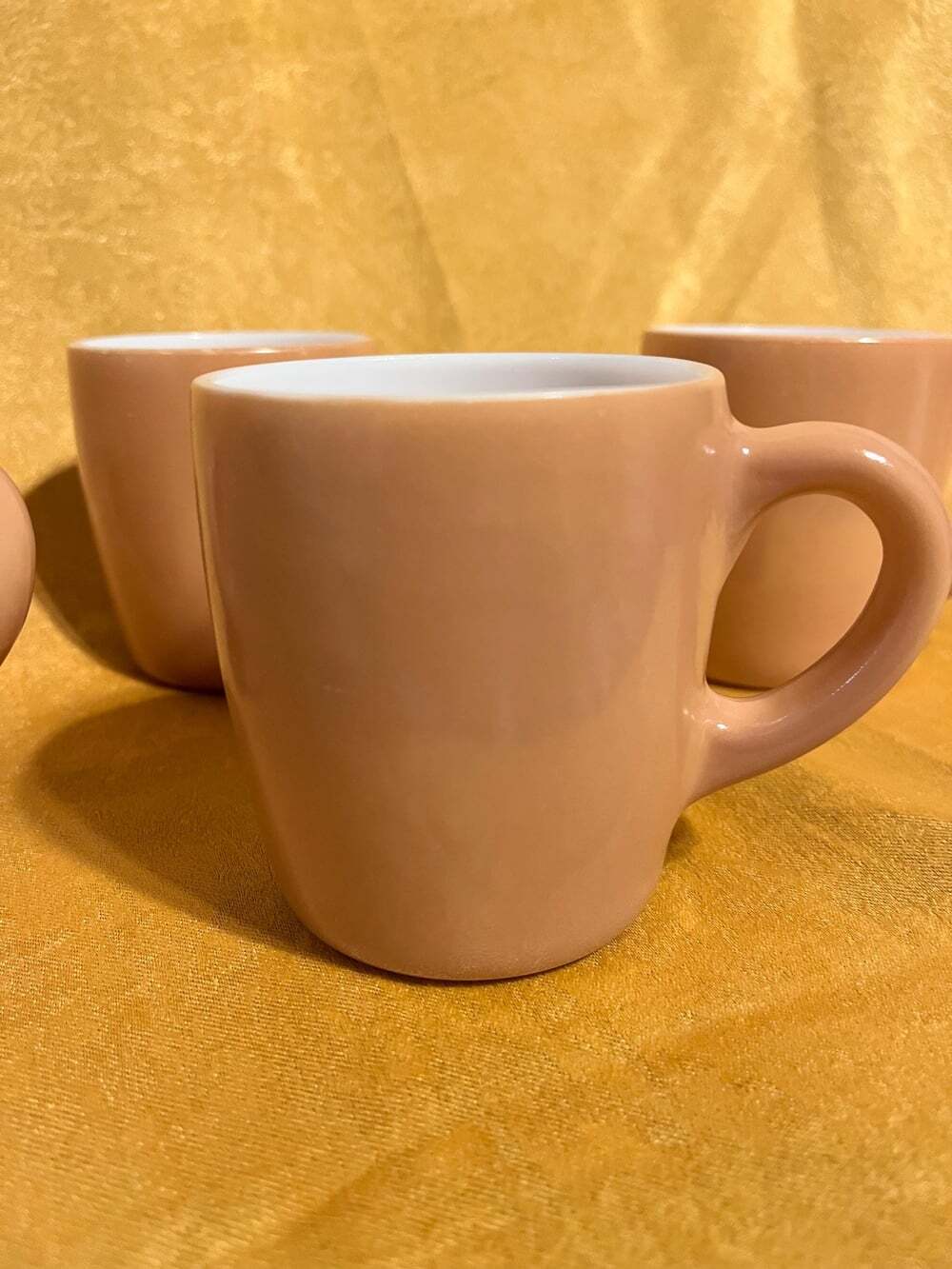 Set of 4 Vintage Coffee Mugs | Tannish-Salmon Hue with White Interiors